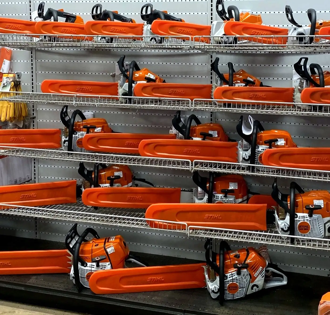 STIHL chainsaws on shelves at Maui Power Equipment